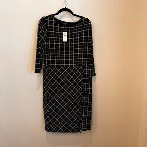 J. Jill Wearever Collection Windowpane Plaid Faux Wrap Jersey Dress NWT Large